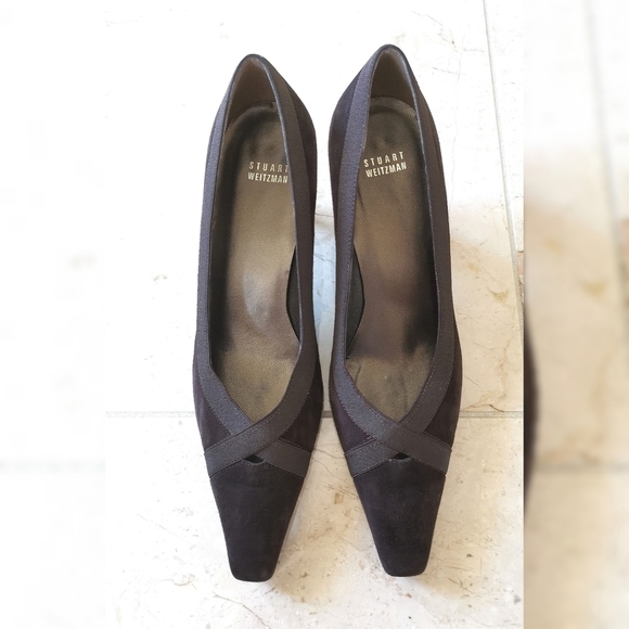 Stuart Weitzman Brown Suede Leather Shoes with Satin - Picture 1 of 5